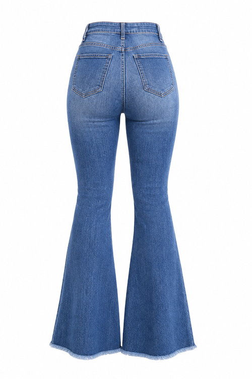 Jeans Flare de Tiro Alto con Efecto Desgastado