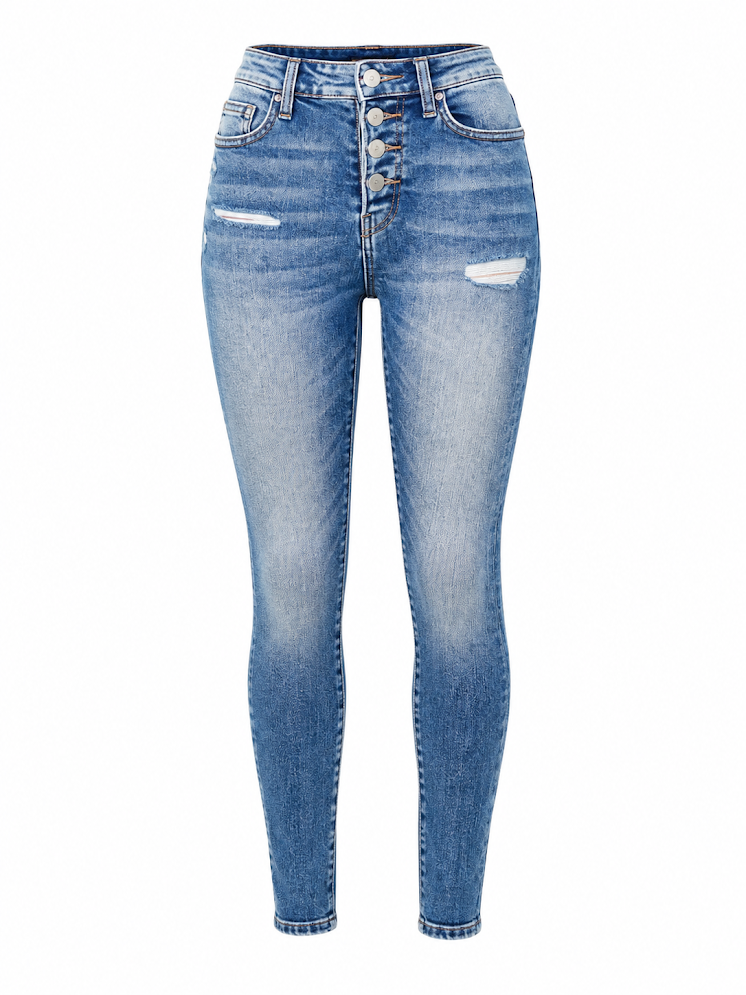 Jeans Skinny Elasticado con Efecto Rasgado para Mujer