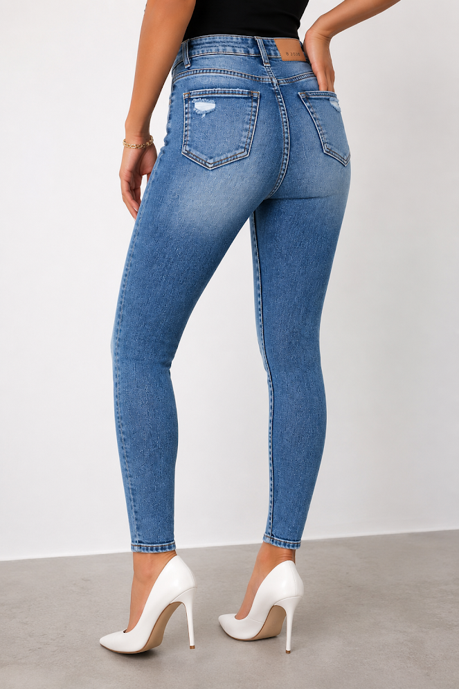 Jeans Skinny Elasticado con Efecto Rasgado para Mujer