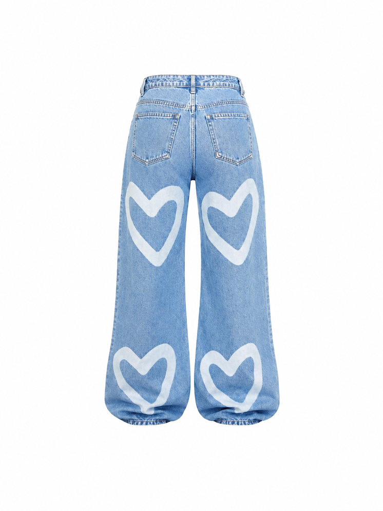 Jeans Wide Leg Corazones de Tiro Alto