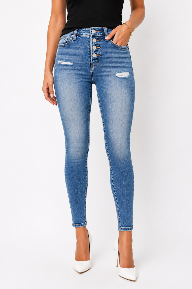 Jeans Skinny Elasticado con Efecto Rasgado para Mujer