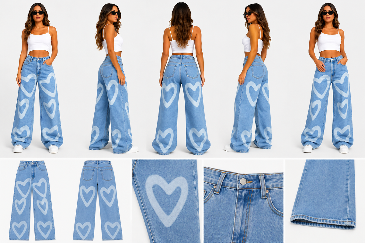 Jeans Wide Leg Corazones de Tiro Alto
