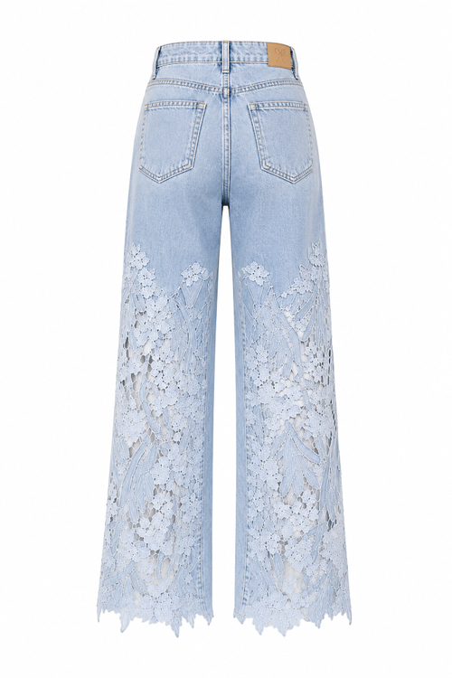 Jeans de mujer de tiro medio con encaje bordado